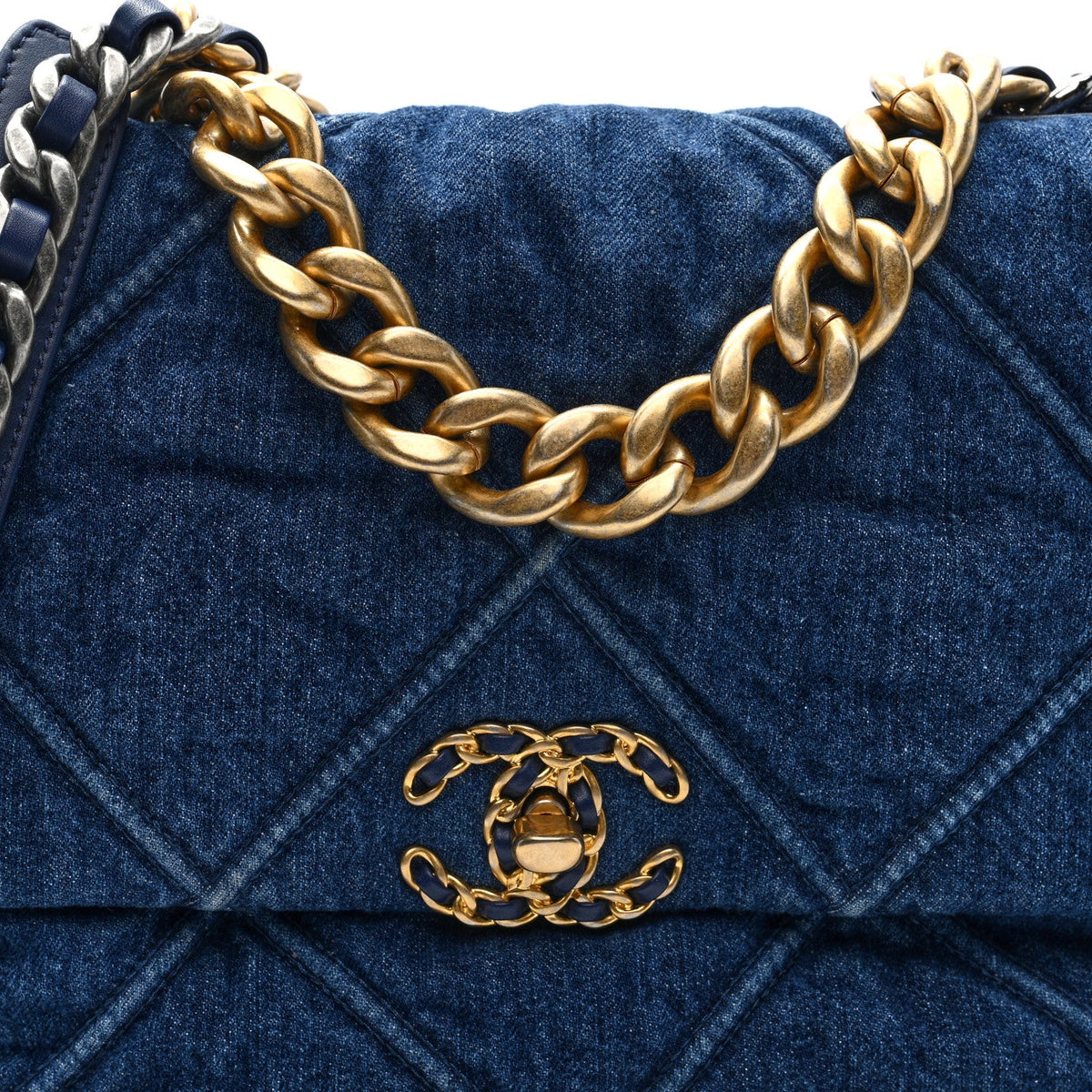 Large Quilted Flap Shoulder Bag - Blue