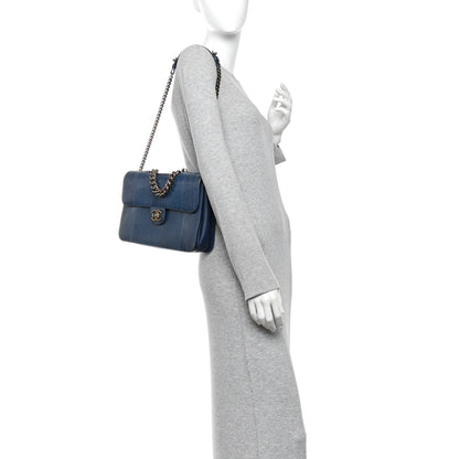 Large Quilted Lambskin Flap Shoulder Bag - Blue