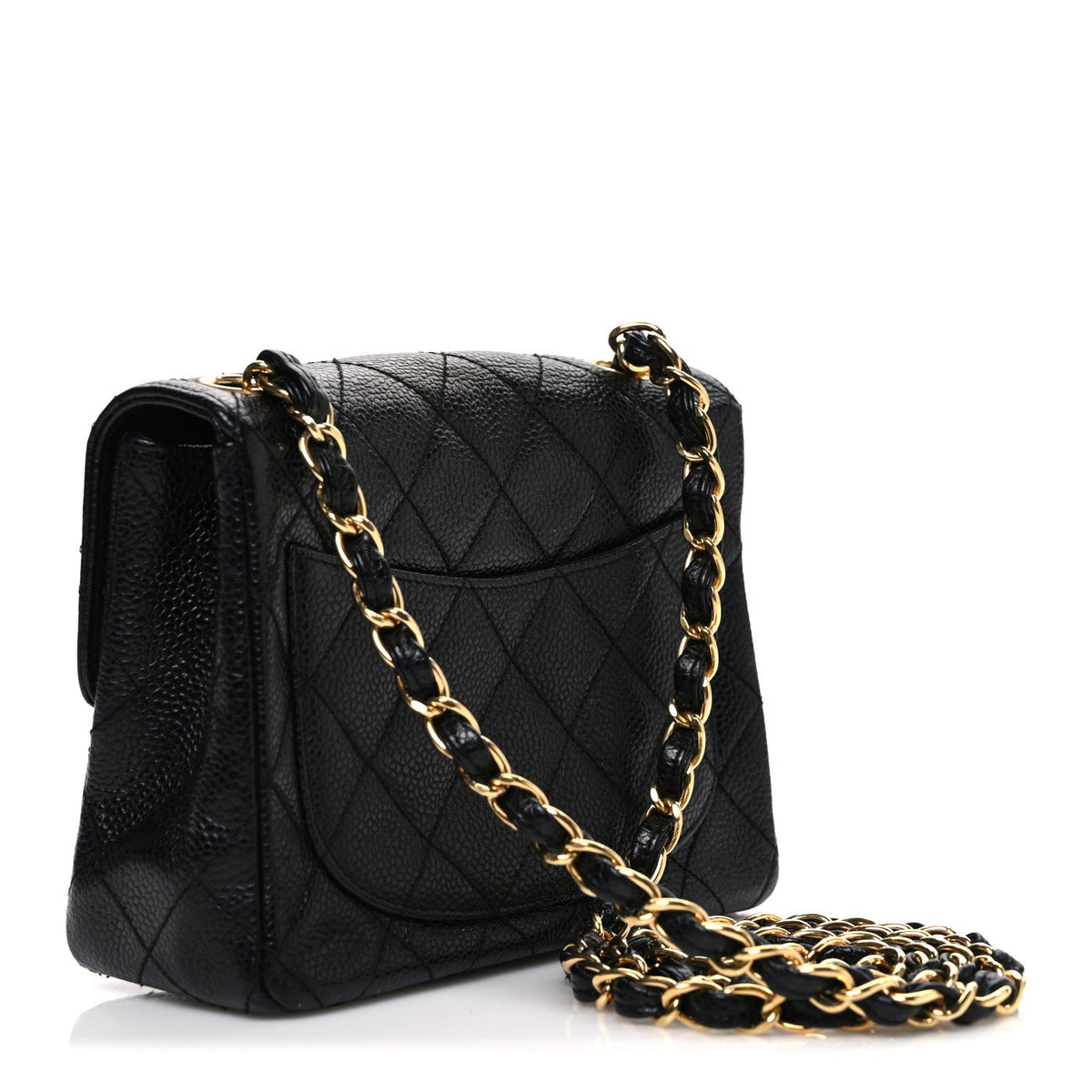 Mini Quilted Caviar Flap Shoulder Bag - Black