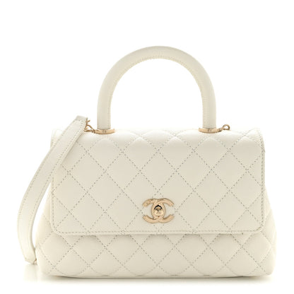 Mini Quilted Caviar Flap Shoulder Bag - White