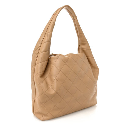 Small Quilted Calfskin Hobo Bag - Beige