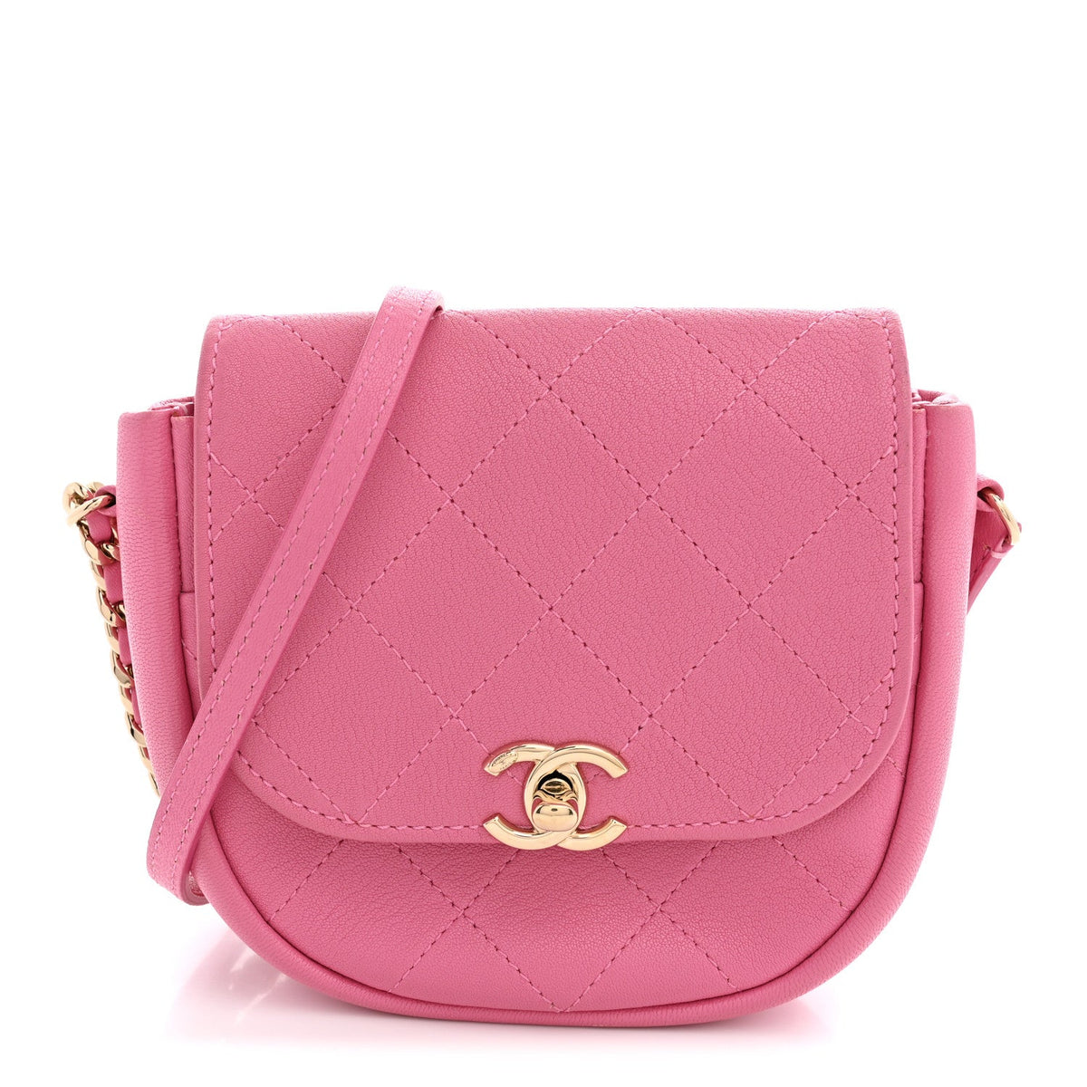 Goatskin Flap Shoulder Bag - Pink