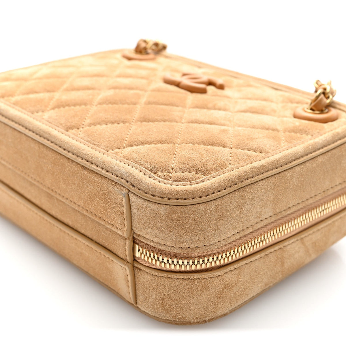 Quilted Suede Handbag - Brown