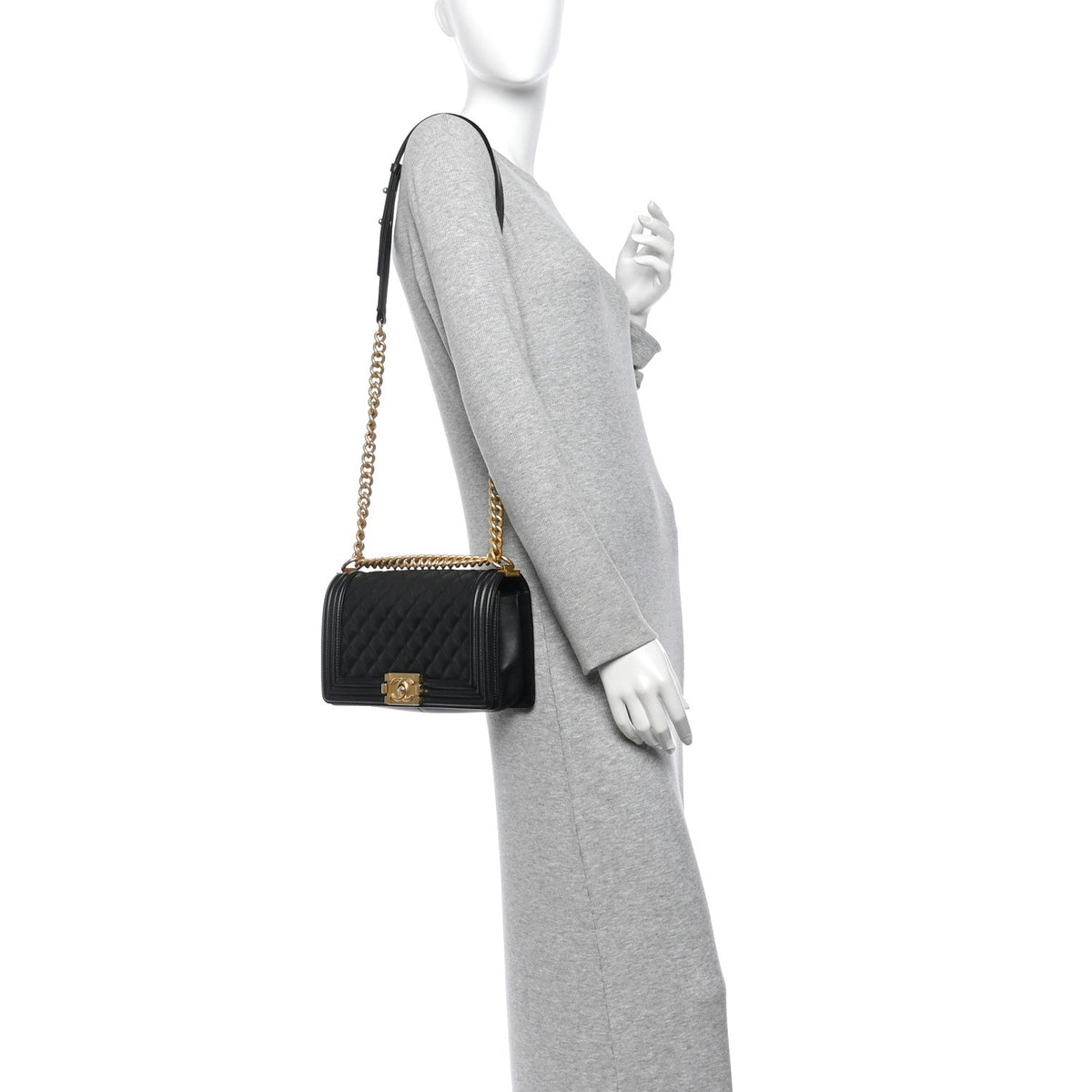 Medium Quilted Calfskin Flap Shoulder Bag - Black