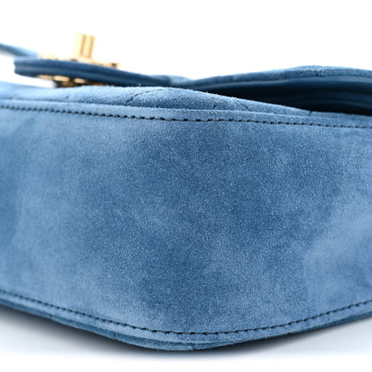 Mini Calfskin Suede Flap Shoulder Bag - Blue