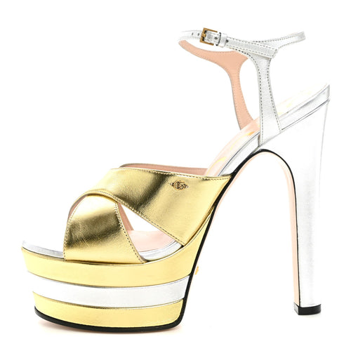 Metallic Nappa Double G /135Mm Platform Sandals Gold Silver
