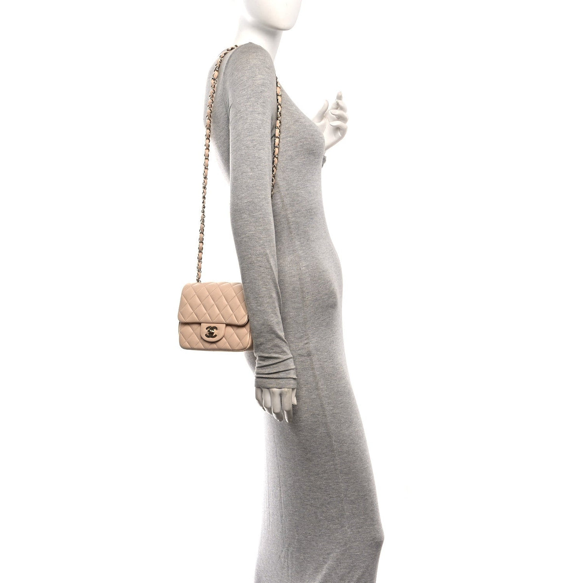 Mini Quilted Lambskin Flap Shoulder Bag - Beige