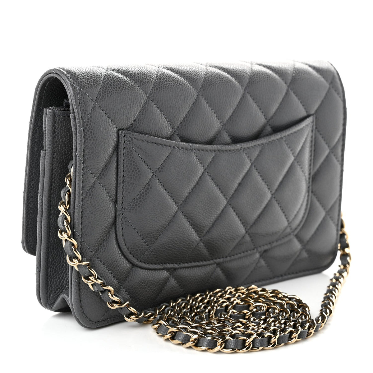 Quilted Caviar Wallet Bag - Grey