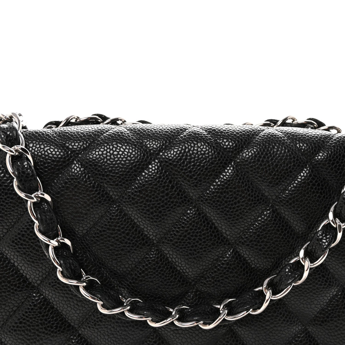 Quilted Caviar Flap Shoulder Bag - Black
