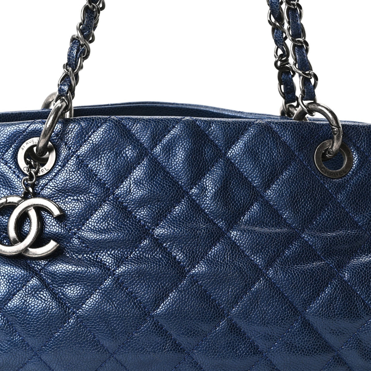 Quilted Caviar Tote Bag - Blue