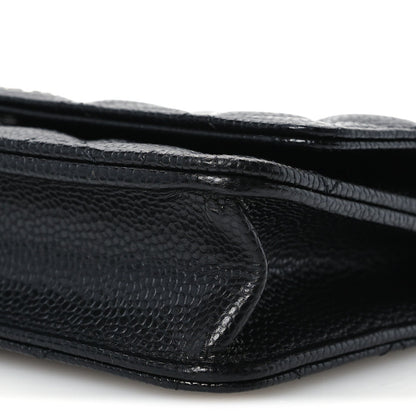 Quilted Caviar Wallet Bag - Black