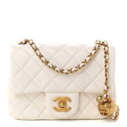 Mini Quilted Lambskin Flap Shoulder Bag - White