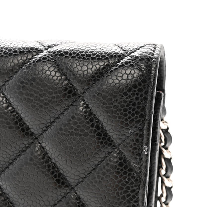 Quilted Caviar Wallet Bag - Black