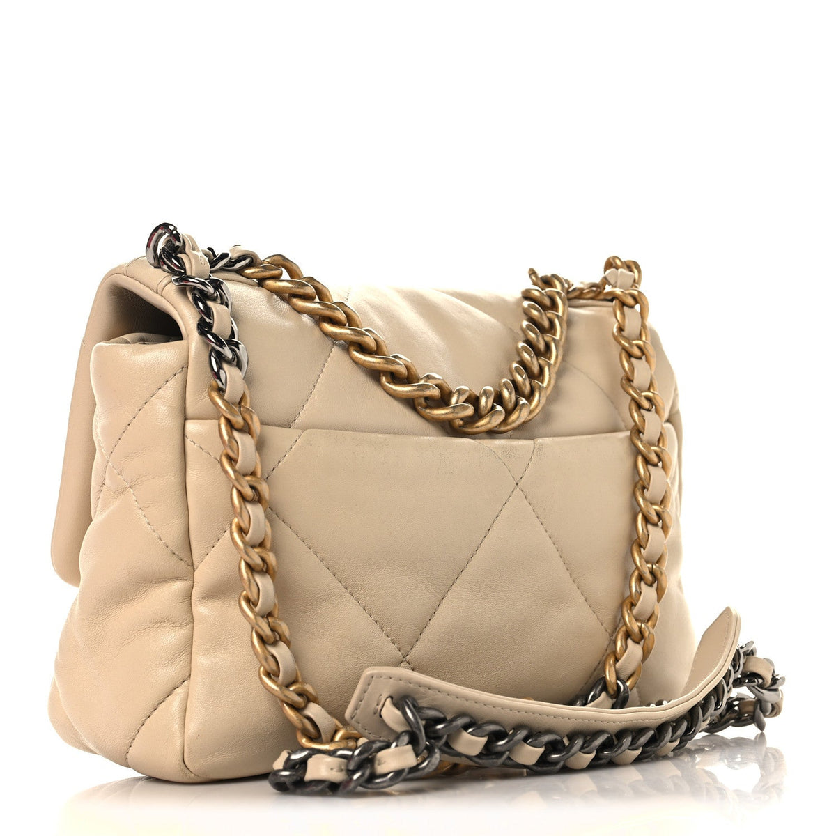 Medium Quilted Lambskin Flap Shoulder Bag - Beige