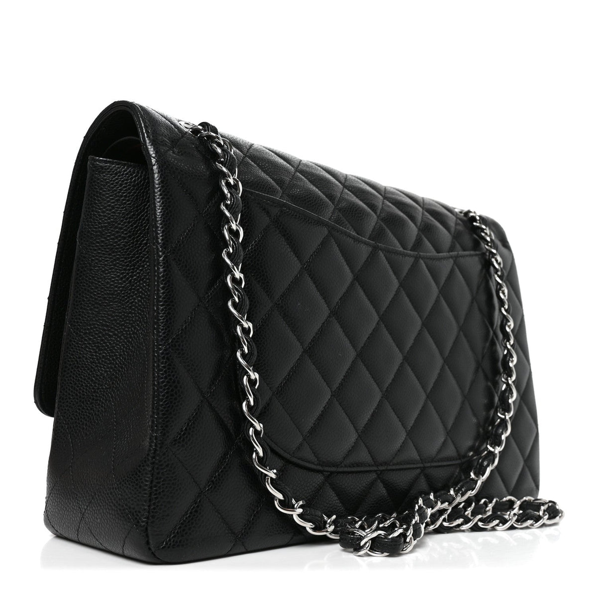 Maxi Quilted Caviar Flap Shoulder Bag - Black
