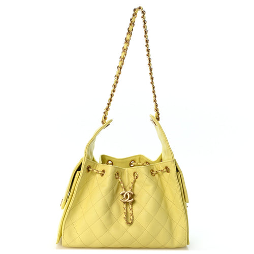 Small Quilted Caviar Handbag - Yellow