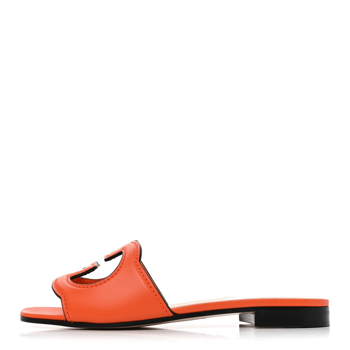 Cosmos Softy Calfskin Interlocking G Cut Out Slide Sandals Deep Orange