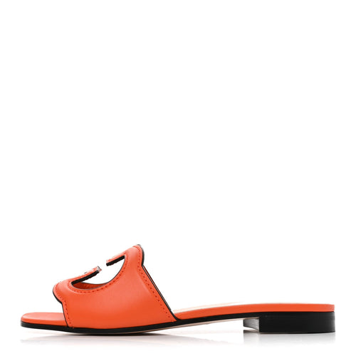 Cosmos Softy Calfskin Interlocking G Cut Out Slide Sandals Deep Orange