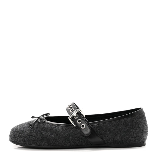 Miu Miuvirgin Wool Nappa Buckle Ballerina Flats Antracite