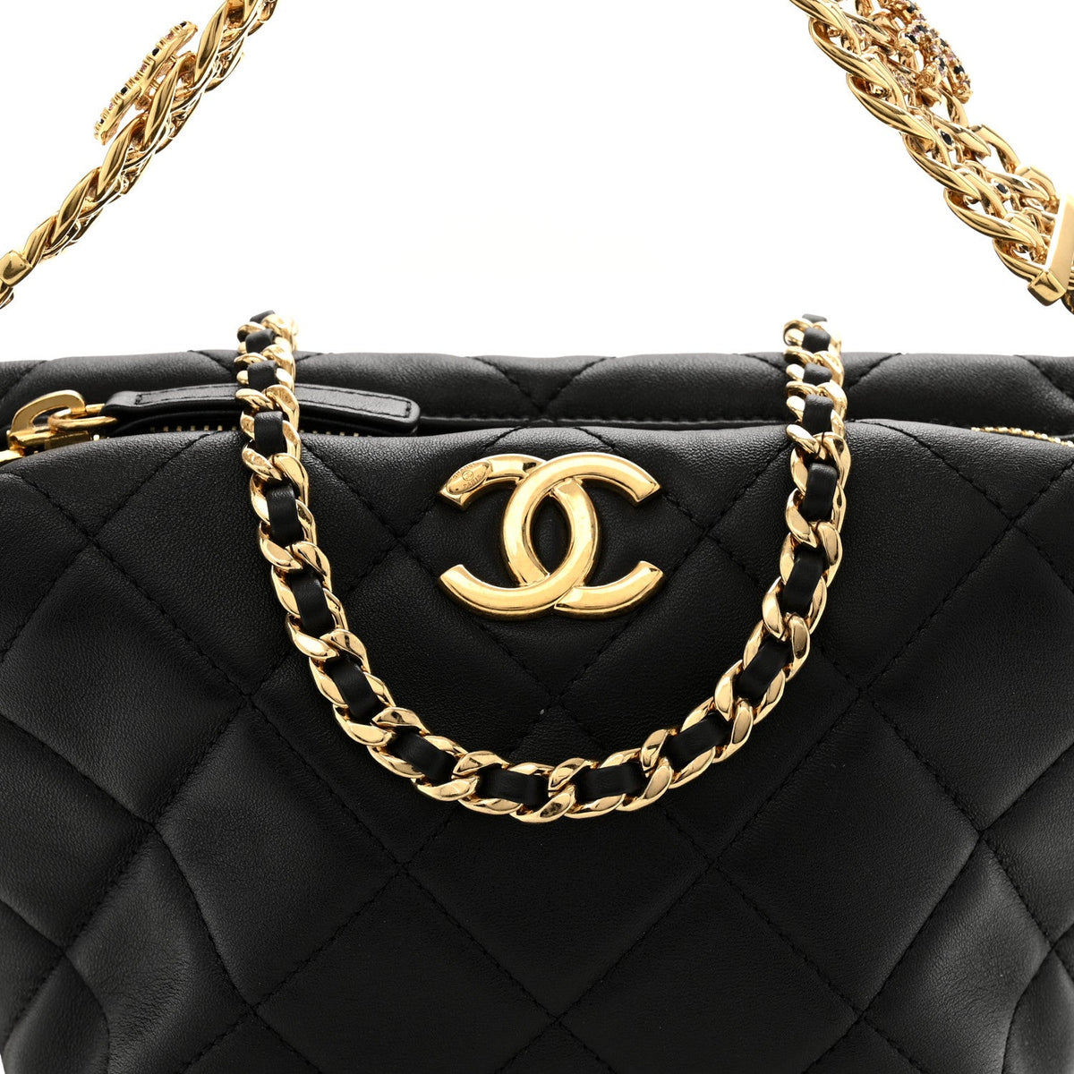 Small Quilted Lambskin Hobo Bag - Black