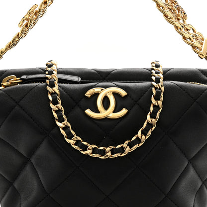 Small Quilted Lambskin Hobo Bag - Black