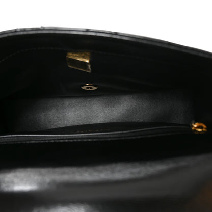 Quilted Lambskin Flap Shoulder Bag - Black