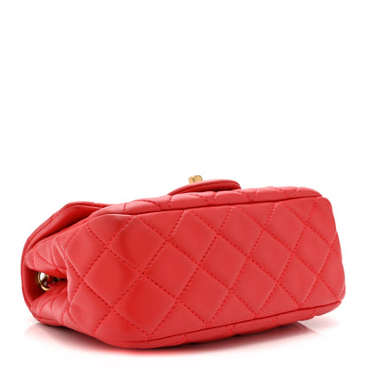 Mini Quilted Lambskin Flap Shoulder Bag - Red