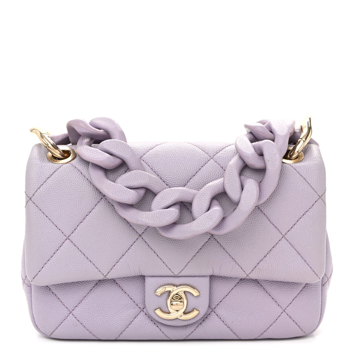Mini Quilted Caviar Flap Shoulder Bag - Purple