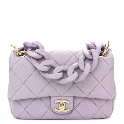 Mini Quilted Caviar Flap Shoulder Bag - Purple