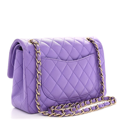 Small Quilted Caviar Flap Shoulder Bag - Purple