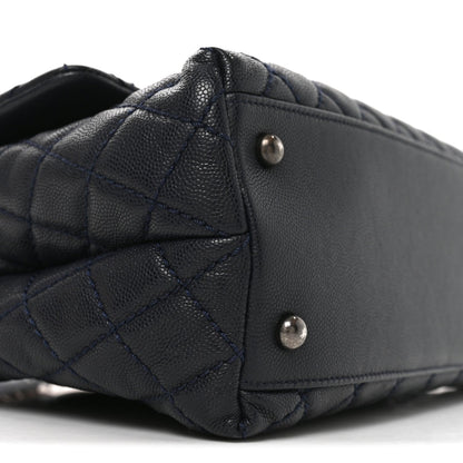 Small Quilted Caviar Flap Shoulder Bag - Blue