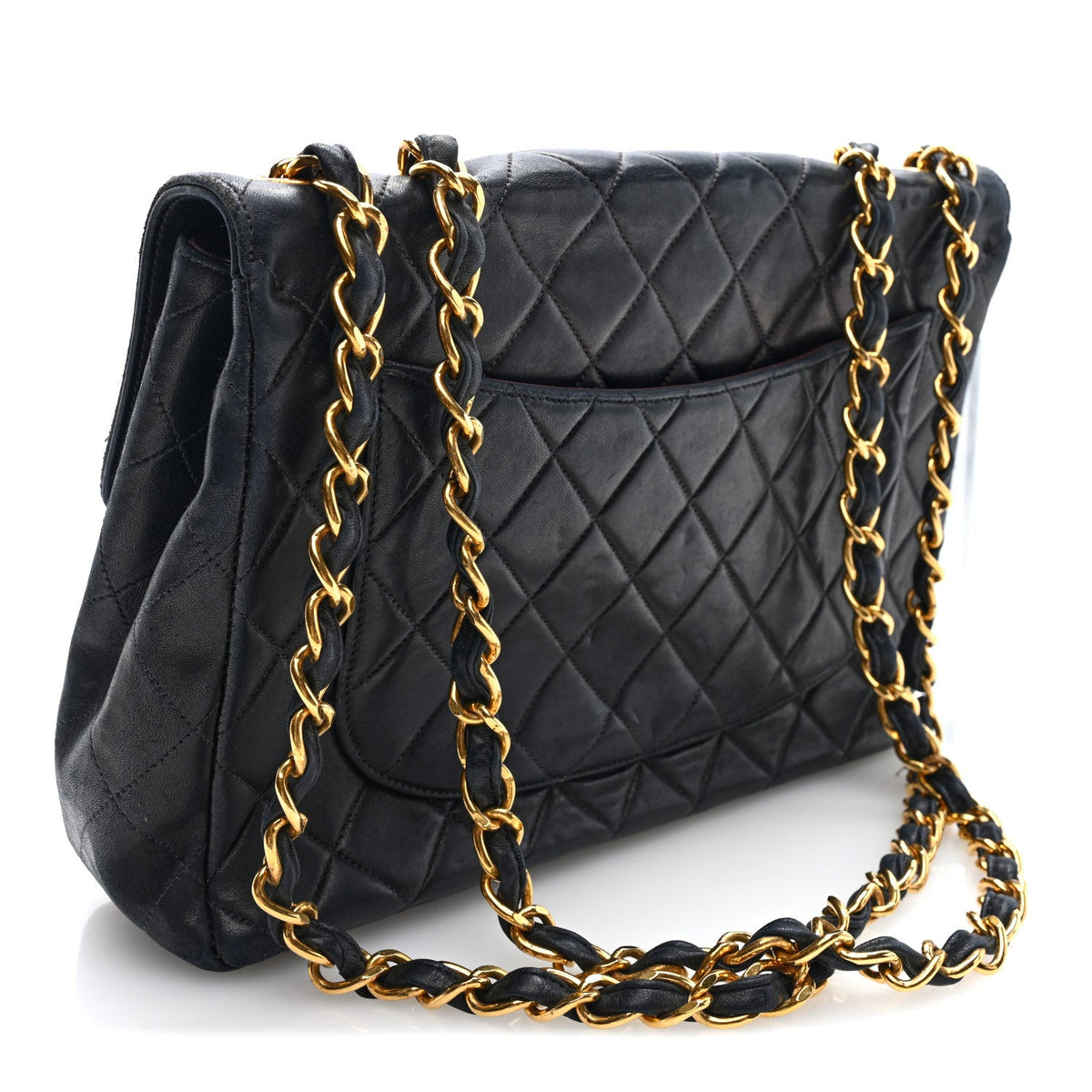 Quilted Lambskin Flap Shoulder Bag - Black