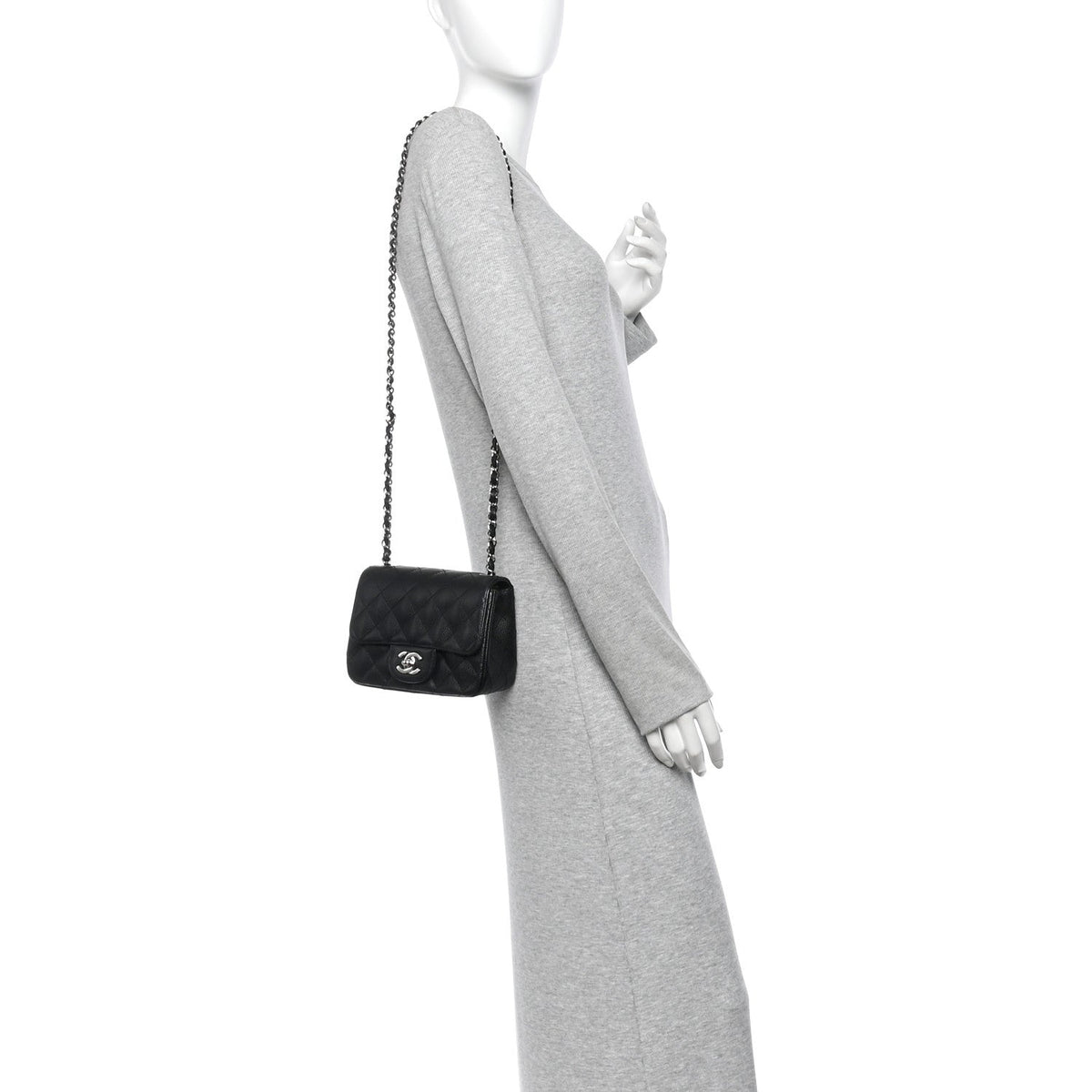 Mini Quilted Caviar Flap Shoulder Bag - Black