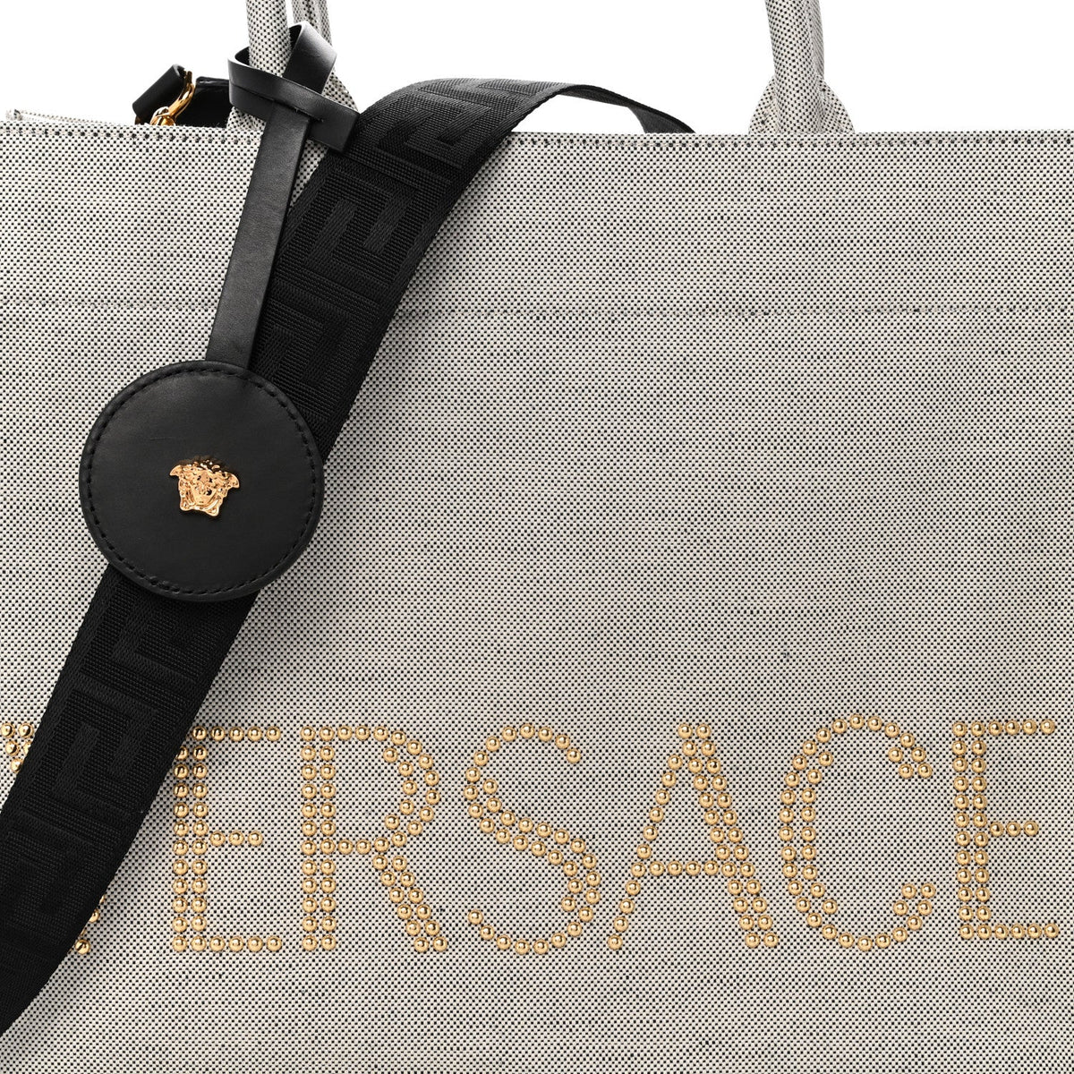 Large Calfskin Canvas Tote Bag - Black