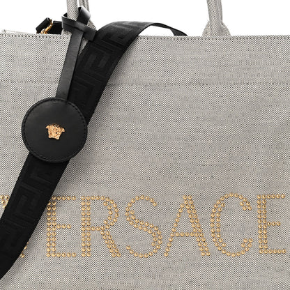 Large Calfskin Canvas Tote Bag - Black
