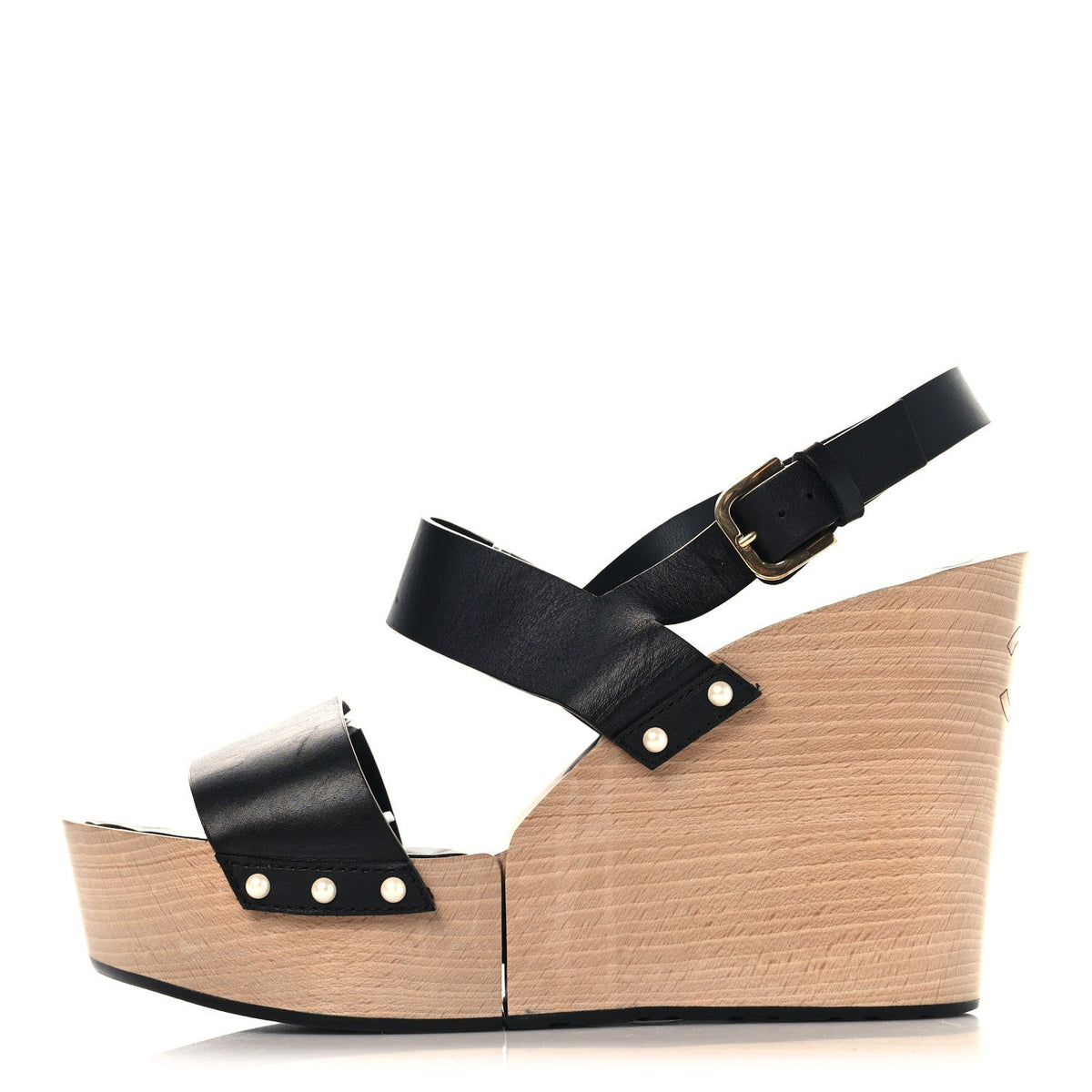 Wood Calfskin CC Hinge Wedge Black