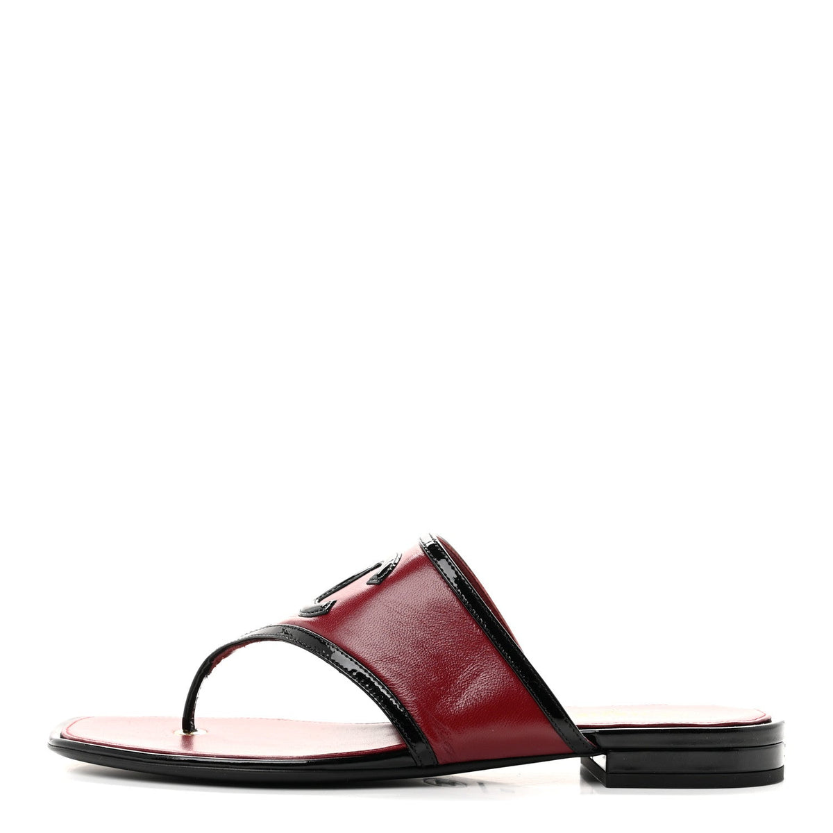 Lambskin Patent Calfskin CC Thong Sandals Burgundy Black