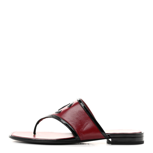 Lambskin Patent Calfskin CC Thong Sandals Burgundy Black