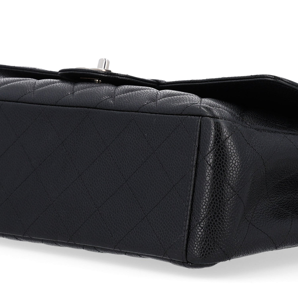Maxi Quilted Caviar Flap Shoulder Bag - Black
