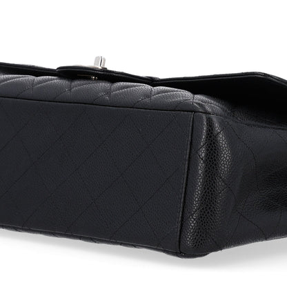 Maxi Quilted Caviar Flap Shoulder Bag - Black