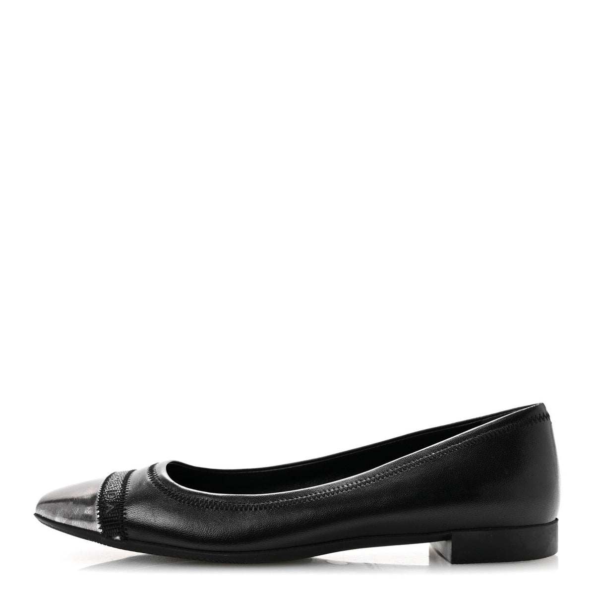 Nappa Metallic Square Toe Ballerina Flats Black