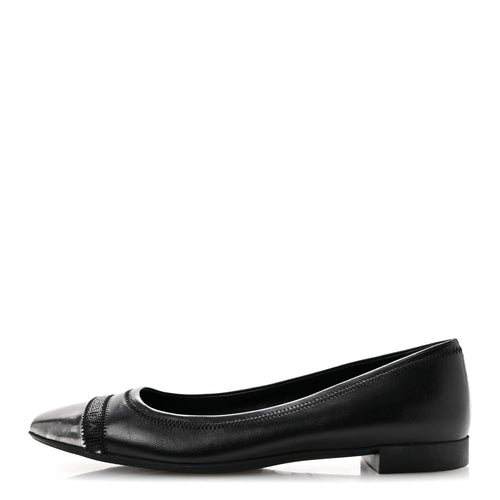 Nappa Metallic Square Toe Ballerina Flats Black