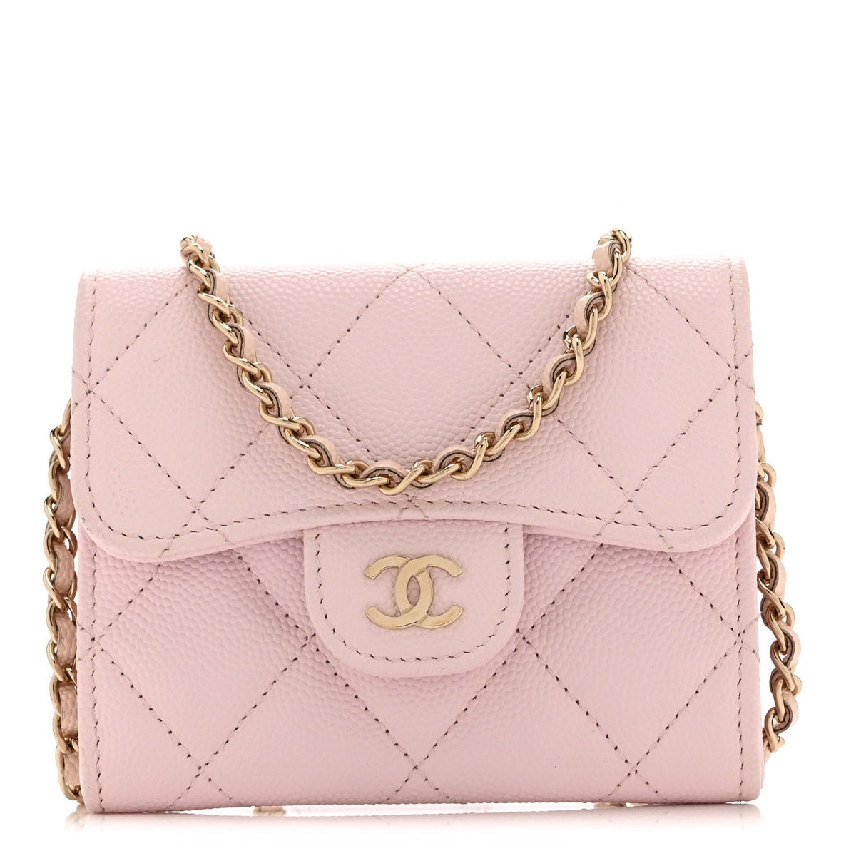 Quilted Caviar Flap Shoulder Bag - Pink