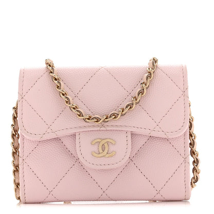 Quilted Caviar Flap Shoulder Bag - Pink