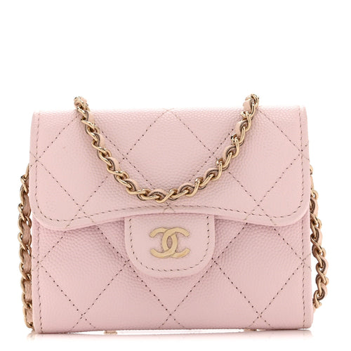 Quilted Caviar Flap Shoulder Bag - Pink