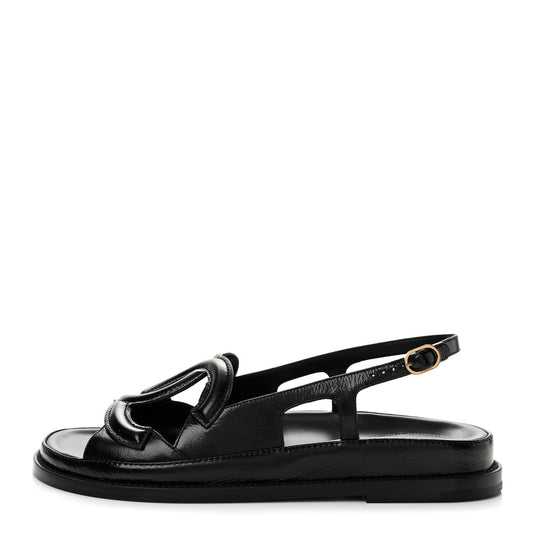 Crumpled Shiny Lambskin CC Cut Out Dad Sandals Black
