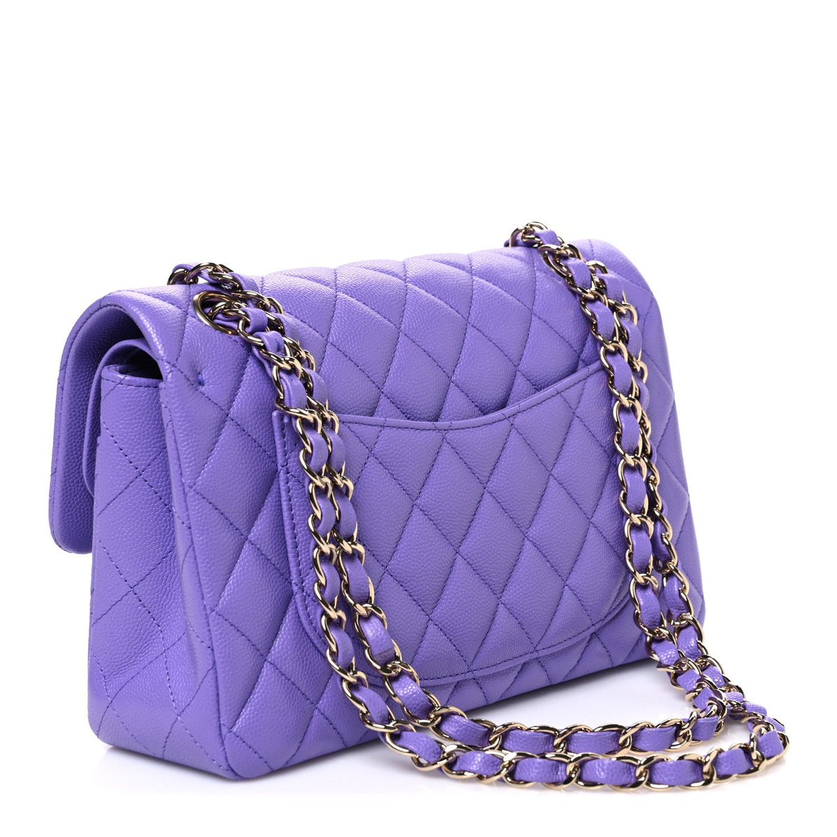 Small Quilted Caviar Flap Shoulder Bag - Purple