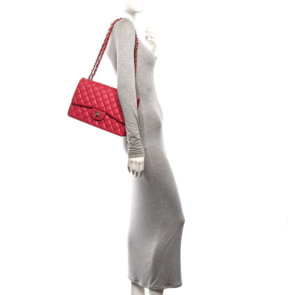 Quilted Caviar Flap Shoulder Bag - Pink