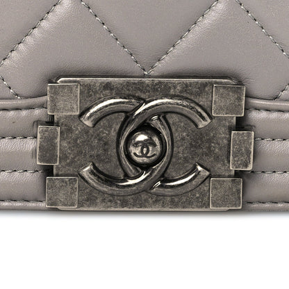 Large Quilted Lambskin Flap Shoulder Bag - Grey