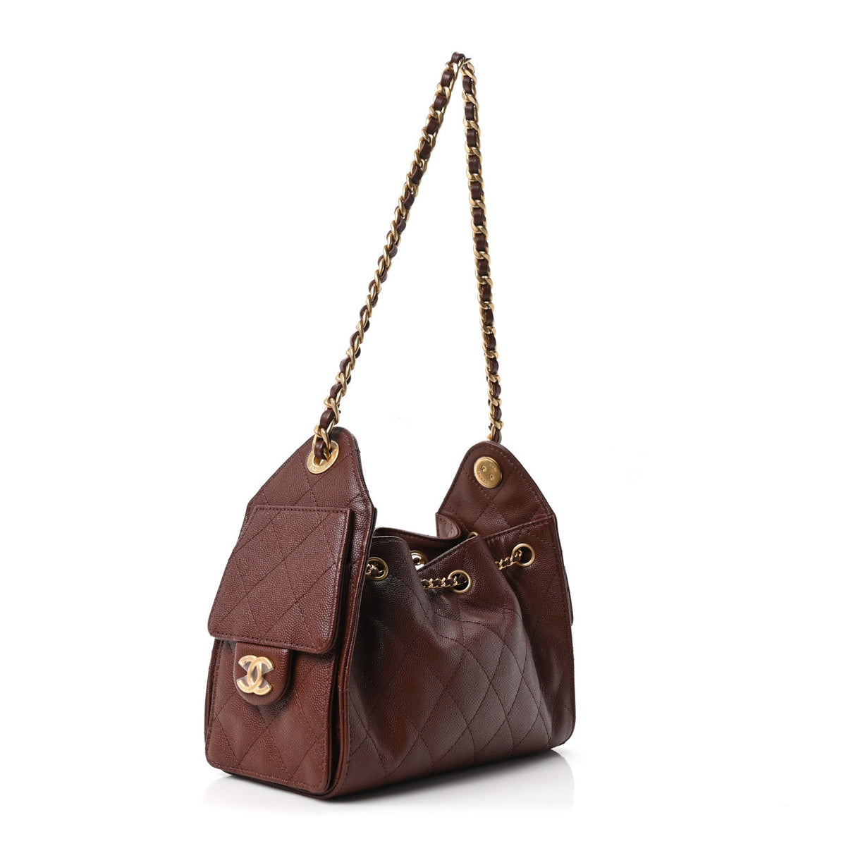 Mini Quilted Caviar Handbag - Brown